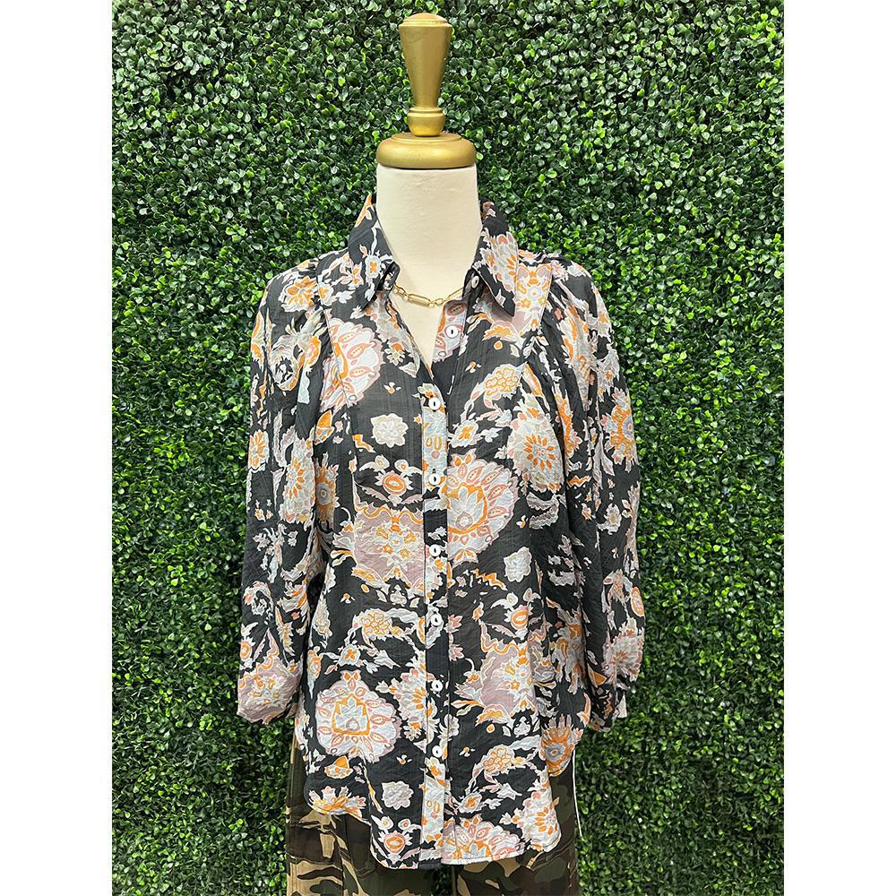 Elsie Black Floral Button Down