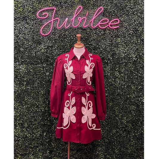 Kristina Burgundy Long Sleeve Mini Dress