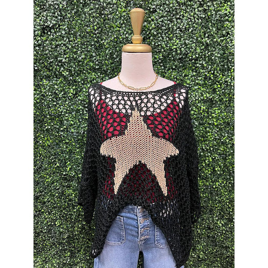 Black Gold Star Crochet Top