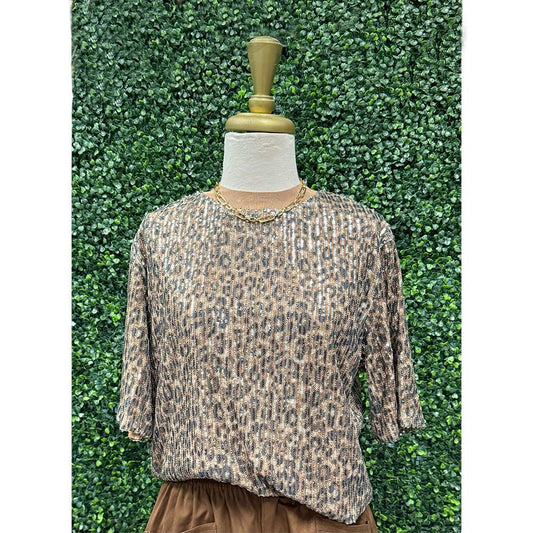 Prutia Cheetah Sequin Top