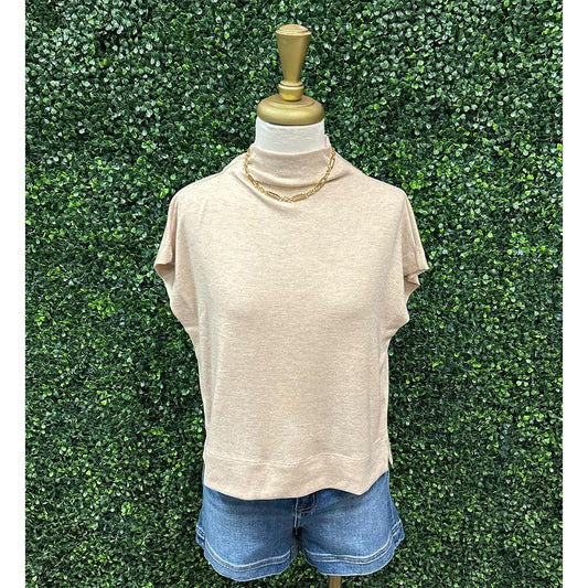 Nina Oatmeal Mock Neck Top