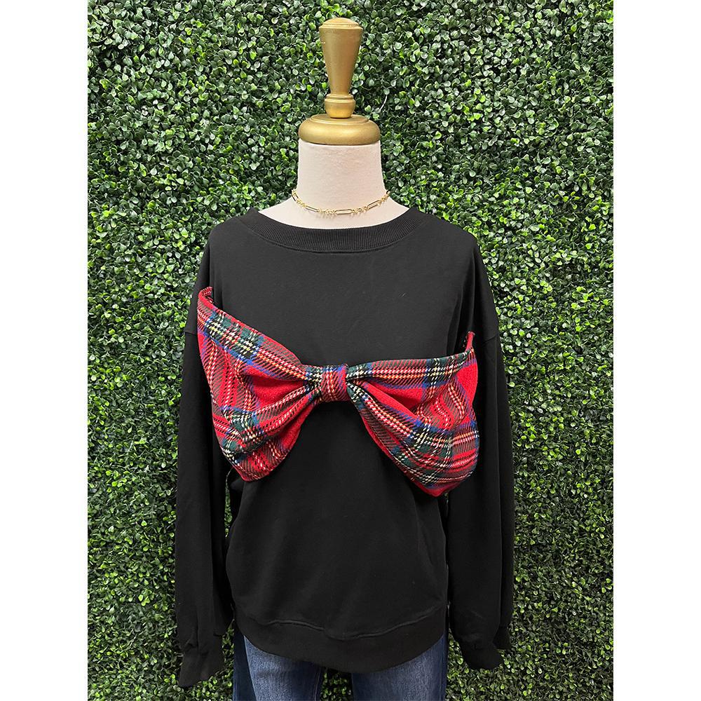 Plaid Ribbon Bow Sweatshirt Top