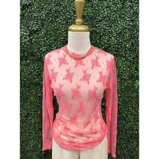 Coral Lace Mesh Top