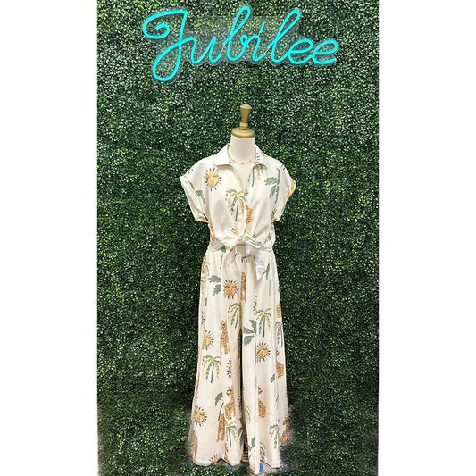 Sara Leopard Cropped Top W/ Wide Leg Set