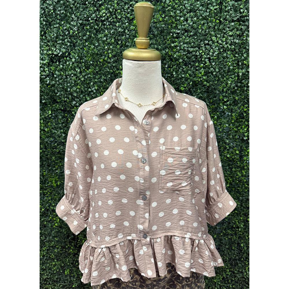 Bri Sand Polka Dot Top