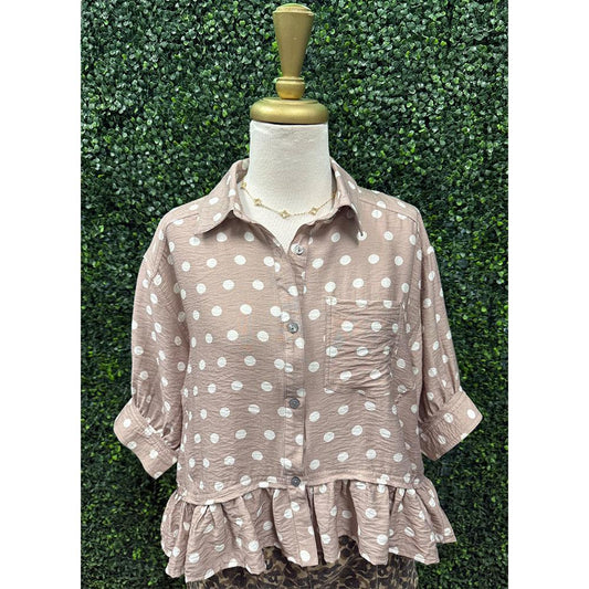 Bri Sand Polka Dot Top