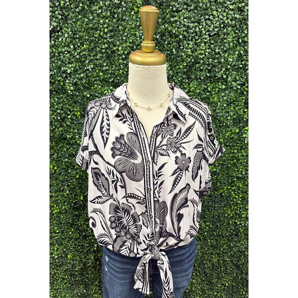 Zara White Black Floral Blouse