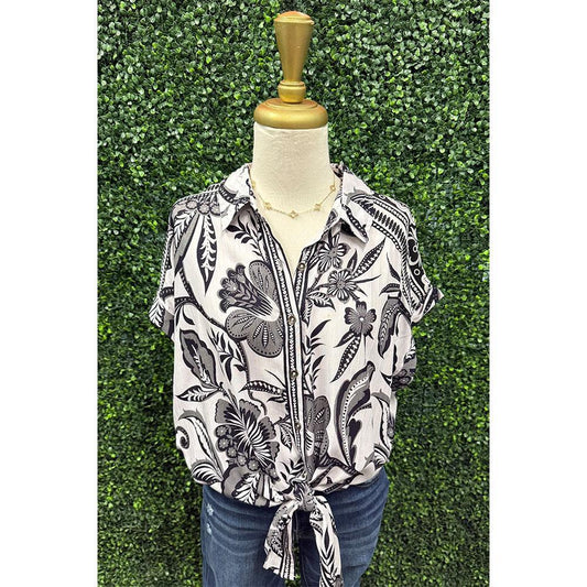 Zara White Black Floral Blouse