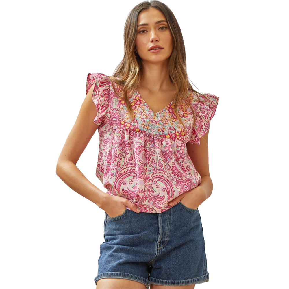 Maya Pink & Mint Embroidered Top