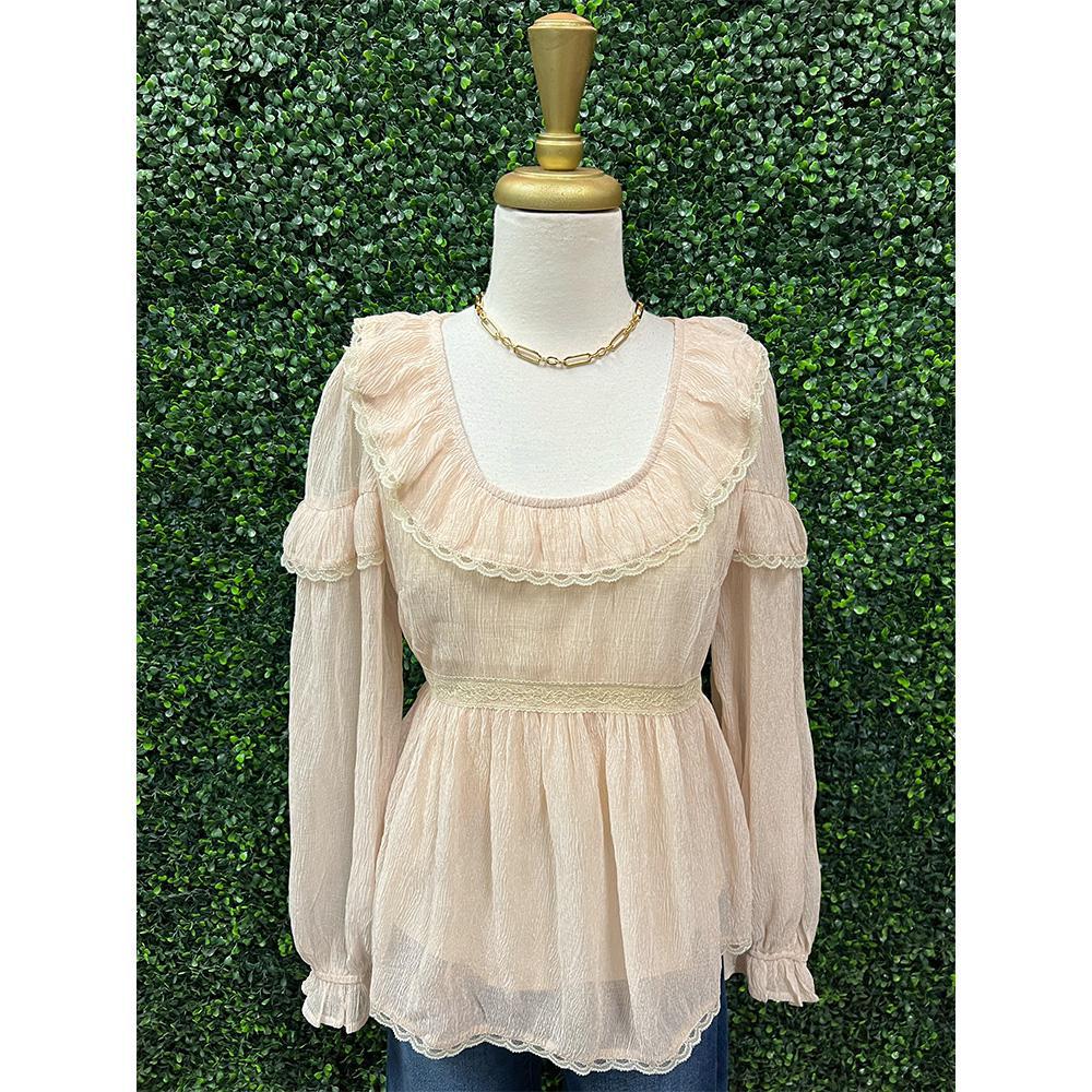 Ciara Crinkle Cream Peasant Blouse