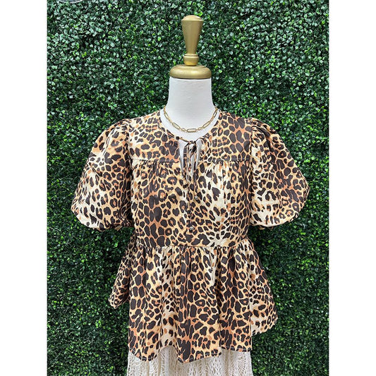 Amber Leopard Print Puff Short Sleeve