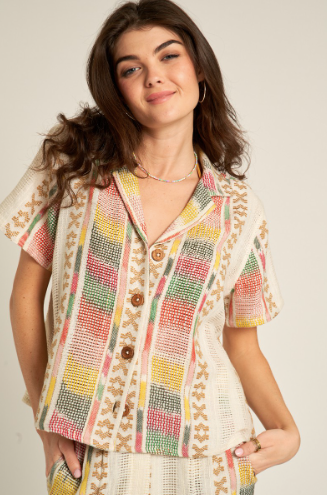 Short Sleeve Embroidered Button Down Shirt