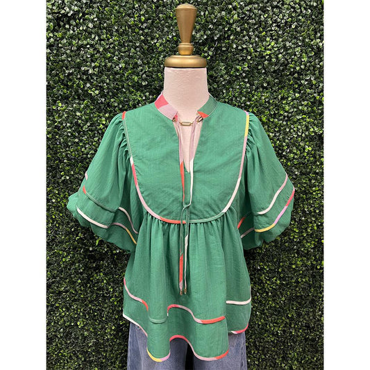 Lovelyn Green Color Trim Top