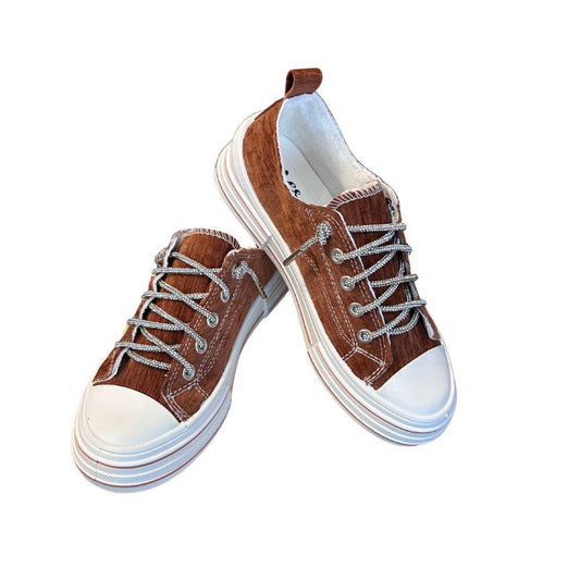 Tan Aman Velvet Lace Up Canvas Sneaker