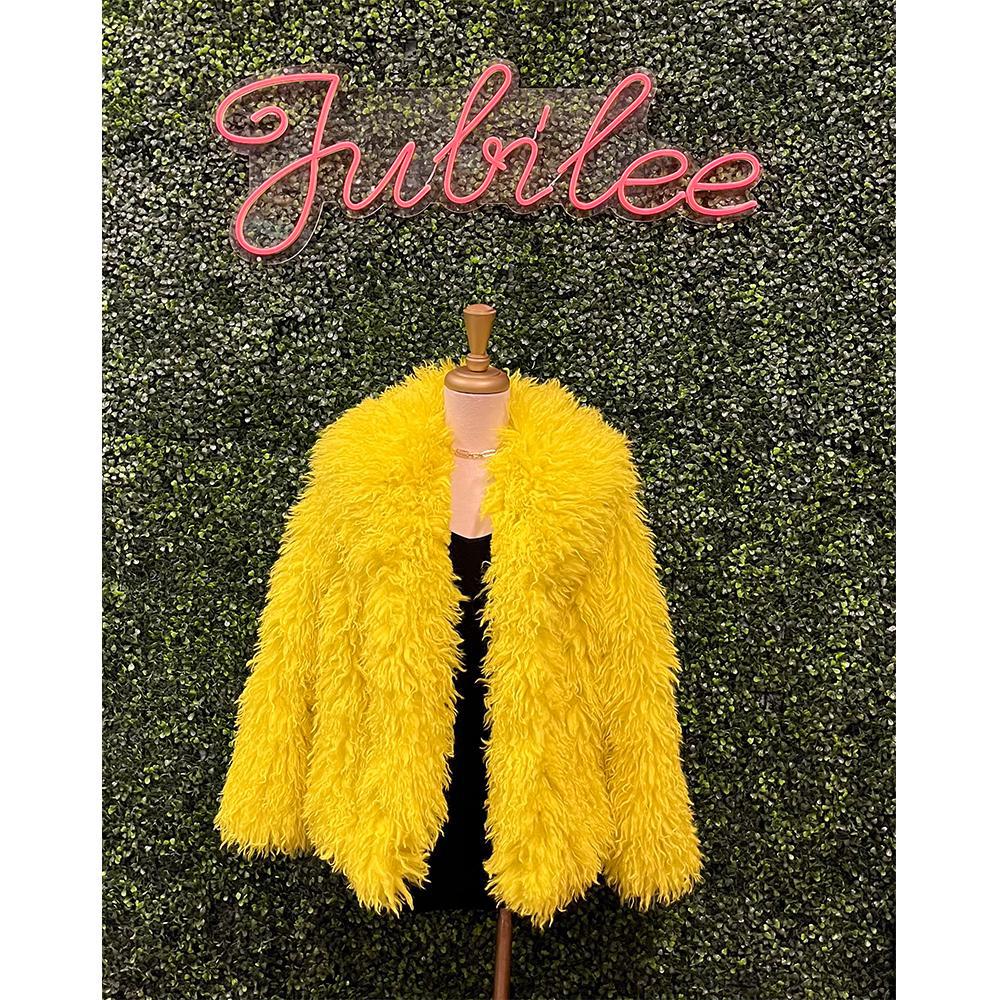 Highlighter Yellow Faux Fur Jacket