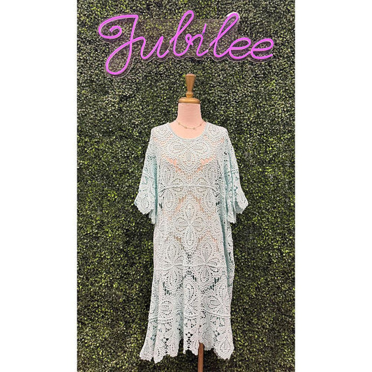 Aqua Crochet Midi Dress