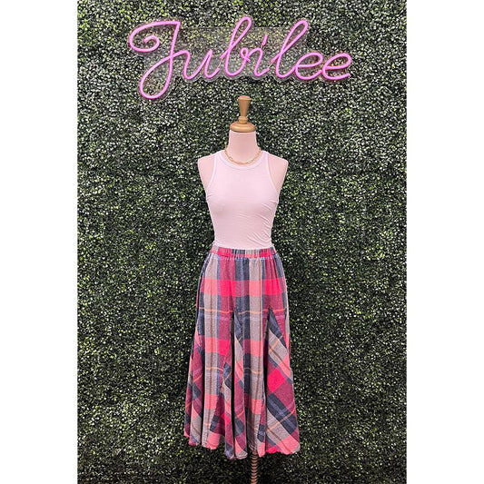 Syble Blueberry Hibiscus Plaid Skirt