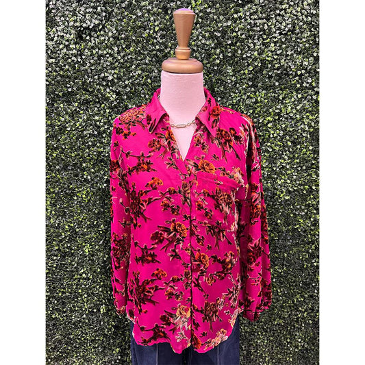 Madi Magenta Floral Velvet Jacquard Top