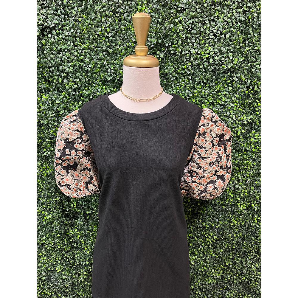 Black Textured Jacquard Sleeve Curvy Girl Top