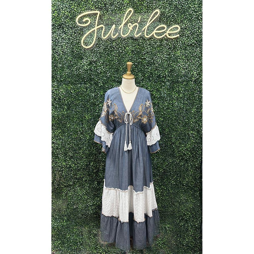 Tessa Long Kimono Beaded Boho Dress