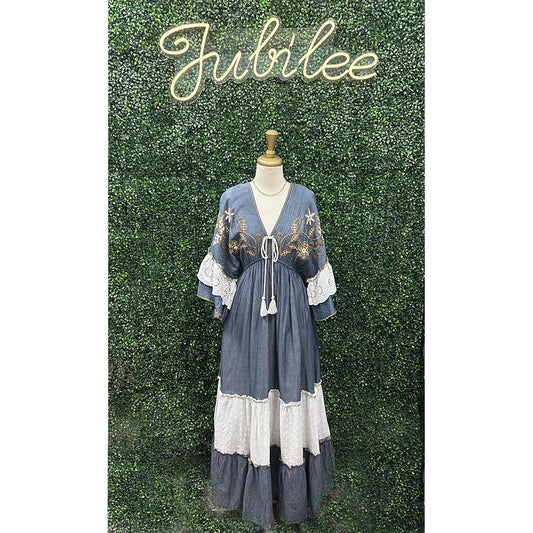 Tessa Long Kimono Beaded Boho Dress
