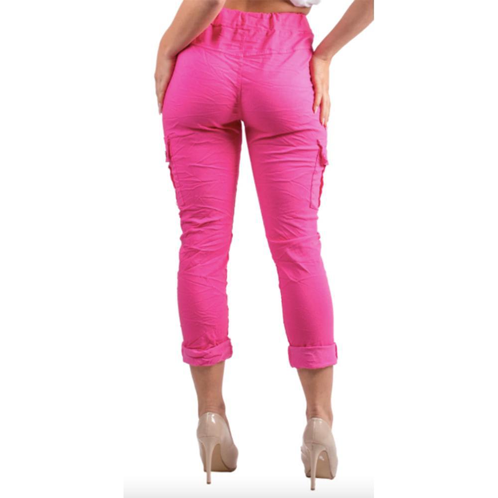 Hot Pink Cropped Tie Waist Cargo Pants