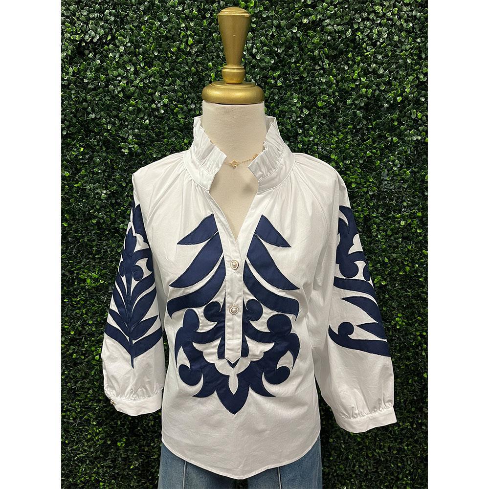 Kamila White Navy Top