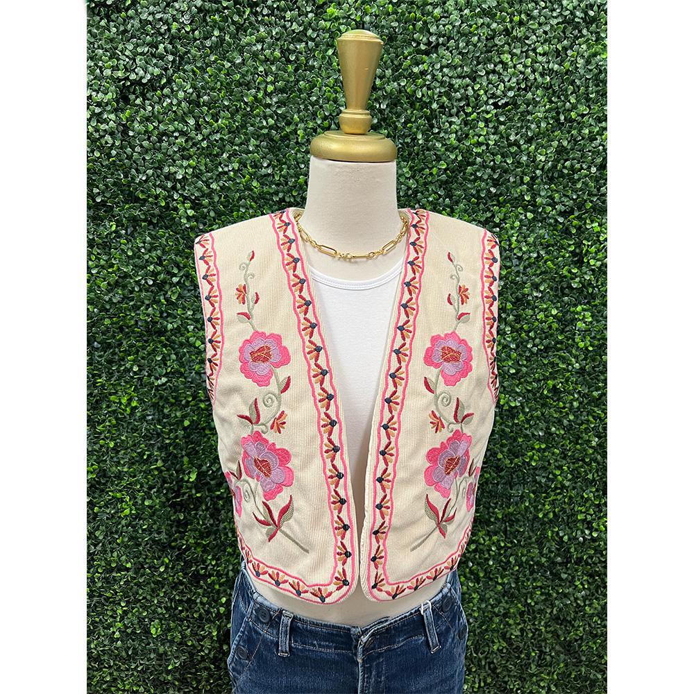 Abby Ecru Floral Embroidered Vest