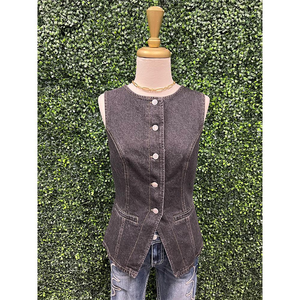 Nelli Button Front Sleeveless Denim Top
