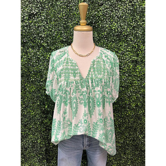 Giana Green Short Sleeve Top