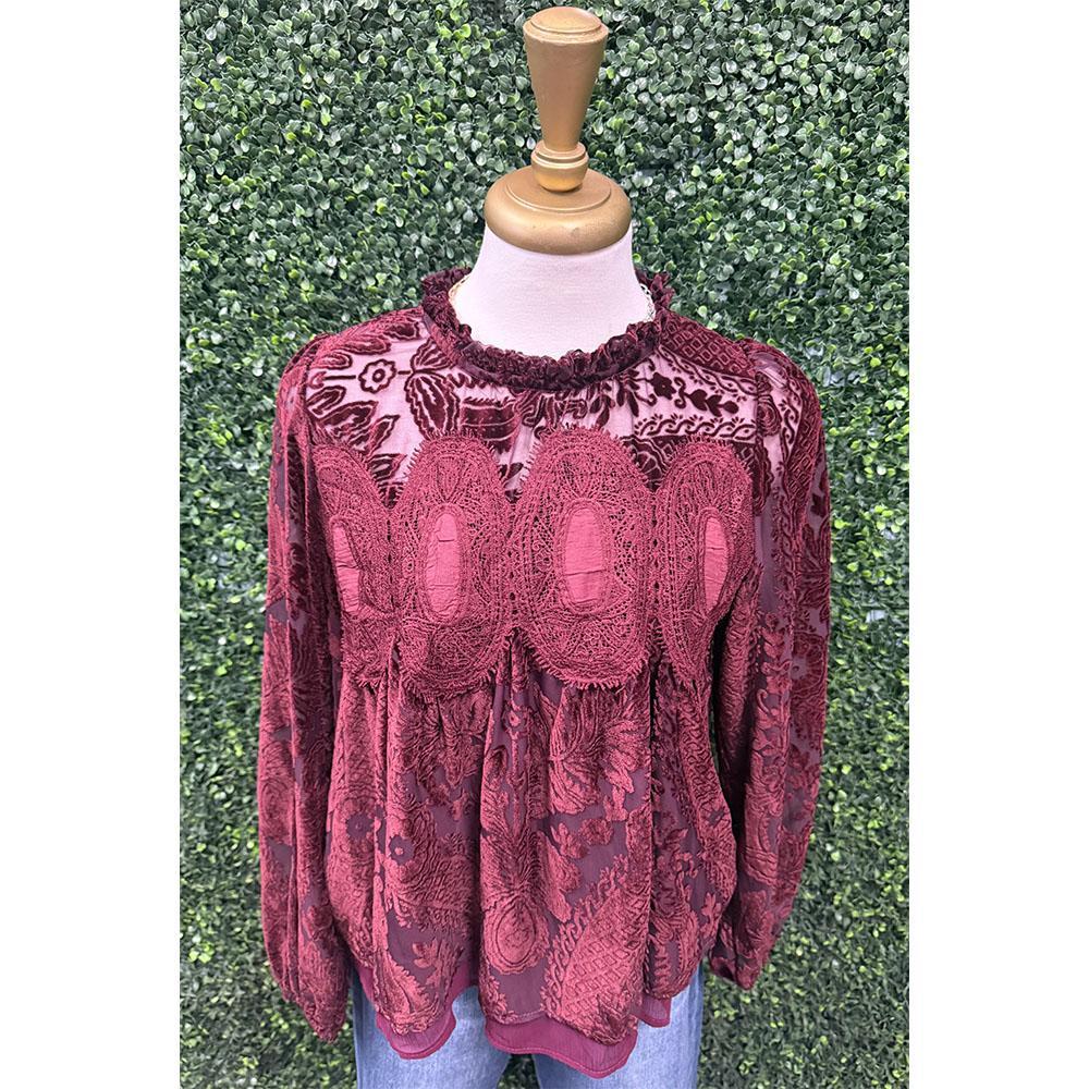 Jovie Wine Velvet Blouse