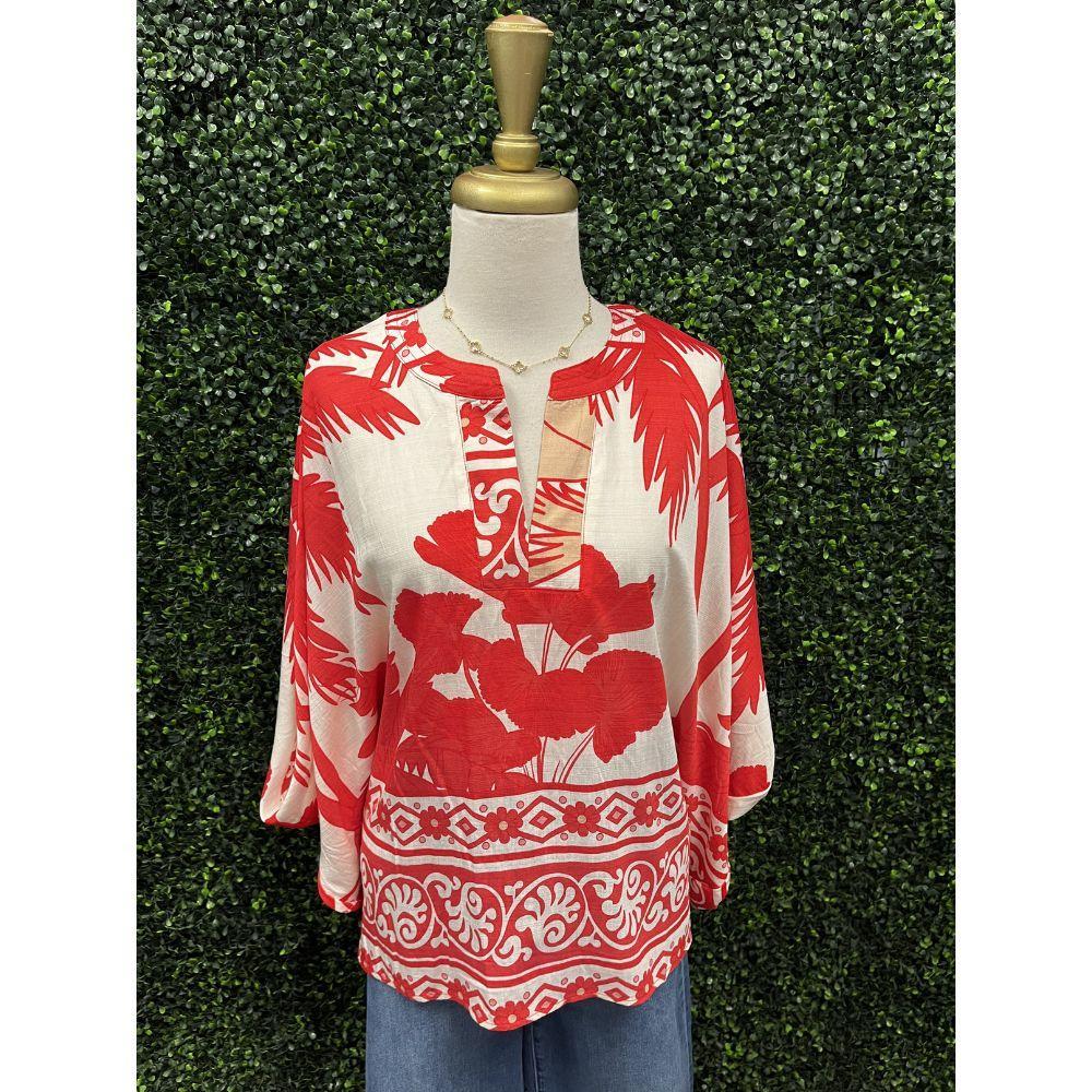 Reyna Red Tropical Print Top