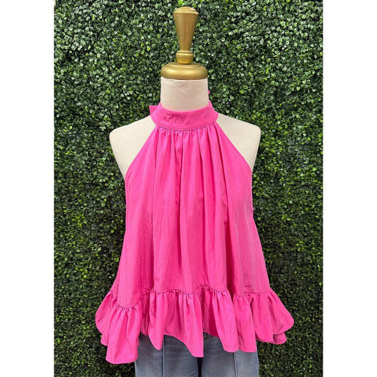 Bubblegum Halter Ruffle Top