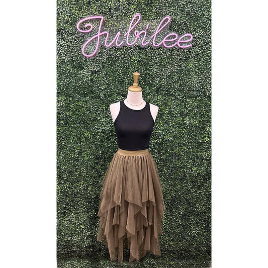Cassandra Olive Mesh Skirt