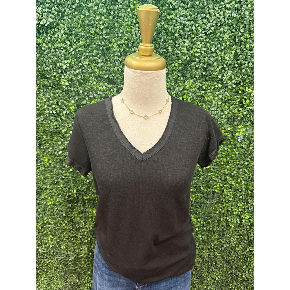 Jolene Black Frayed Top