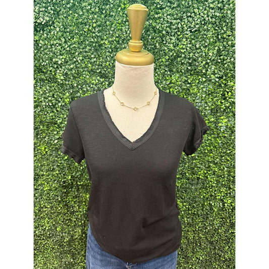 Jolene Black Frayed Top