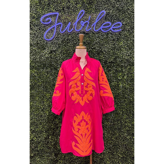 Krissy Fuchsia Floral Appliqué Shift Dress