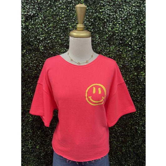 Smiley Neon Coral Top