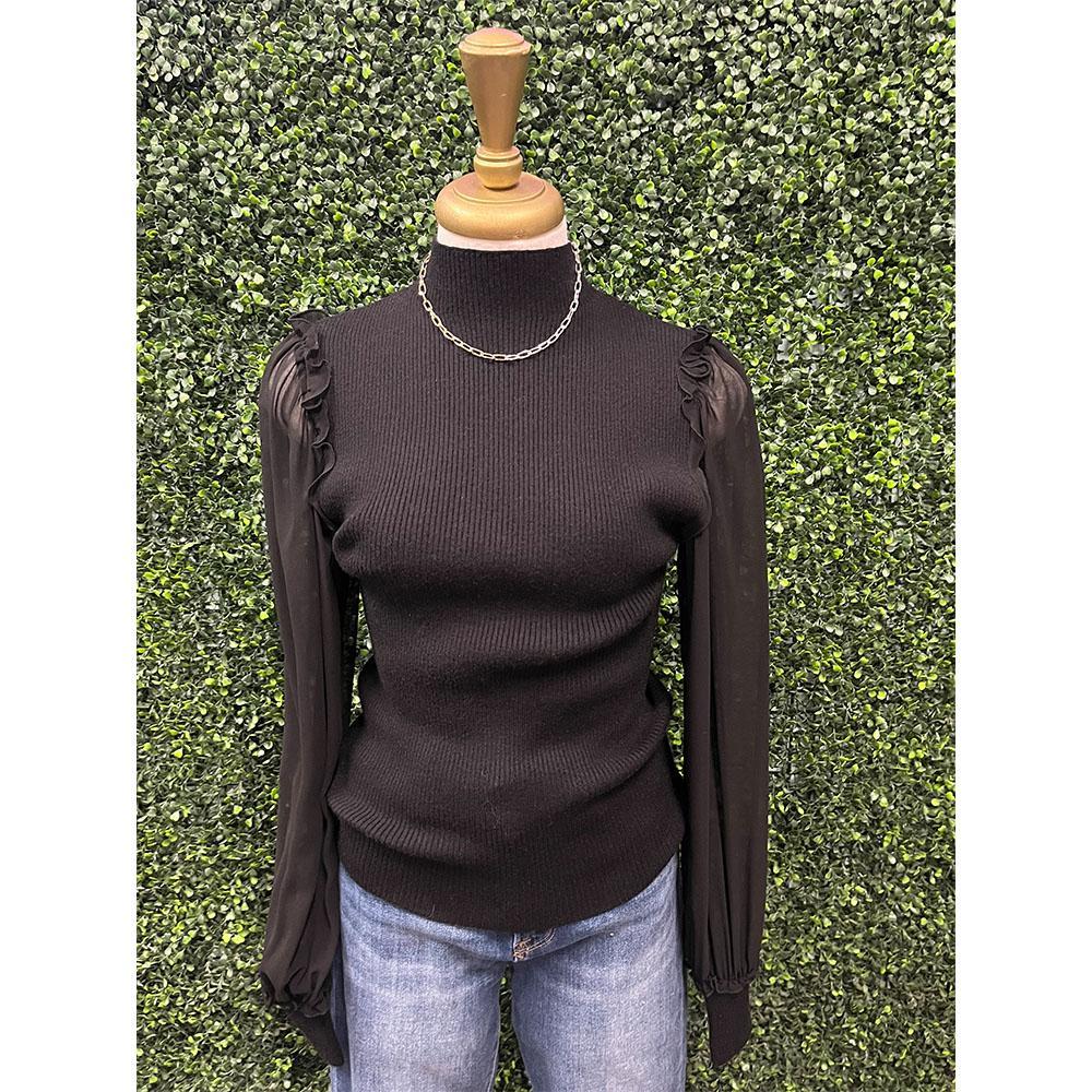Yina Black Mesh Sleeve Sweater Top