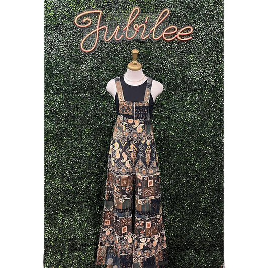 Juniper Boho Floral Paisley Tiered Overalls