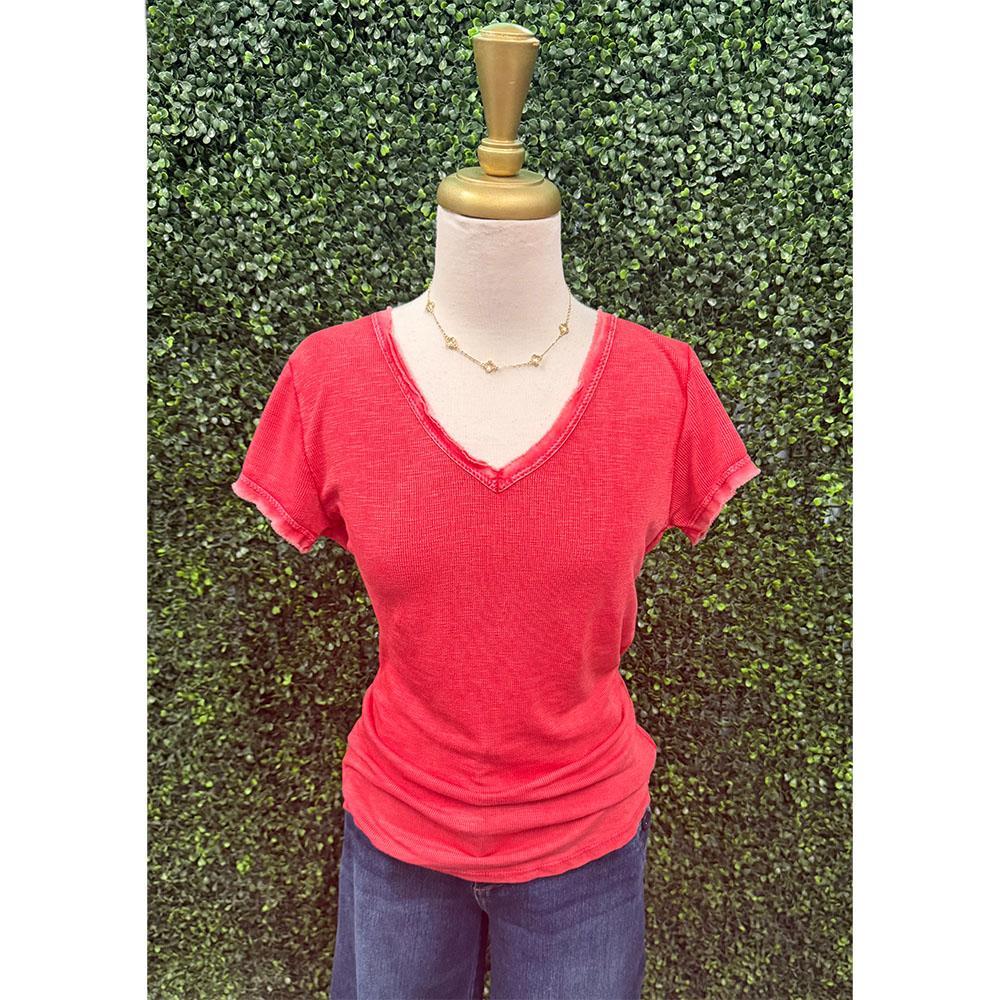 Jolene Coral Frayed Top