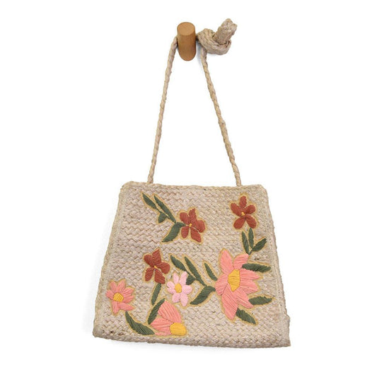 Multi Embroidered Daisies Zoe Jute Crossbody