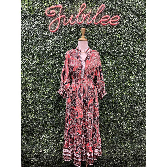 Gemma Paisley Print Midi Dress with Smocked Waist