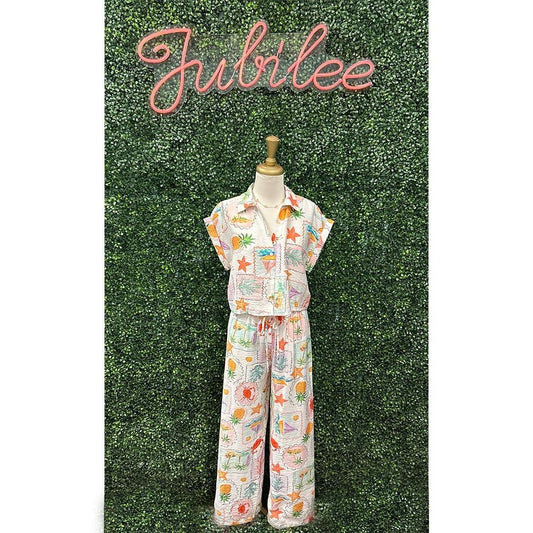 Leela Summertime Printed Button Down Pants Set