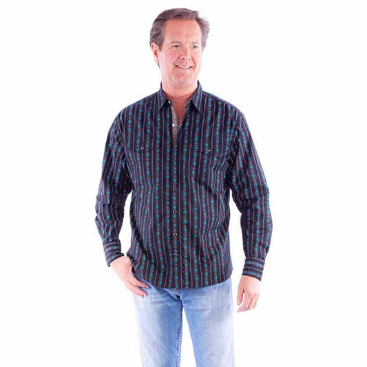 Turquoise Skull Stripes Men's Western Shirt