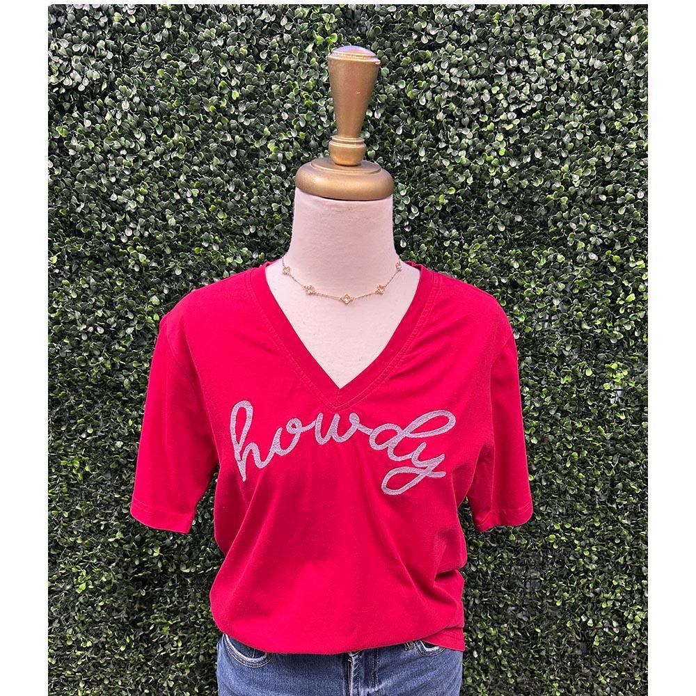Red Howdy Embroidered Tee
