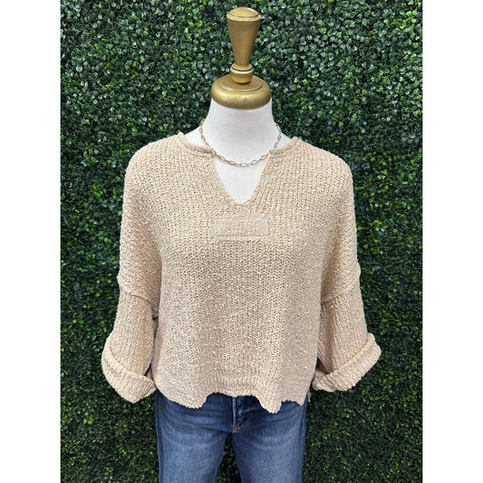Beige Waffle Knit Top