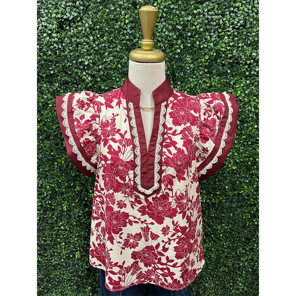 Clairo Burgundy Floral Top