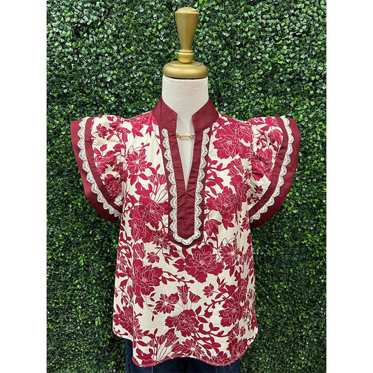 Clairo Burgundy Floral Top