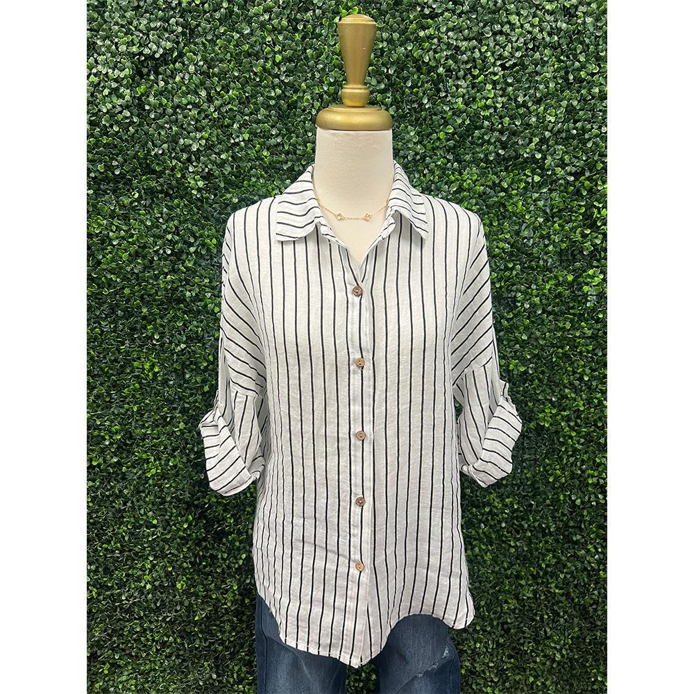 Verbena Striped Linen Top